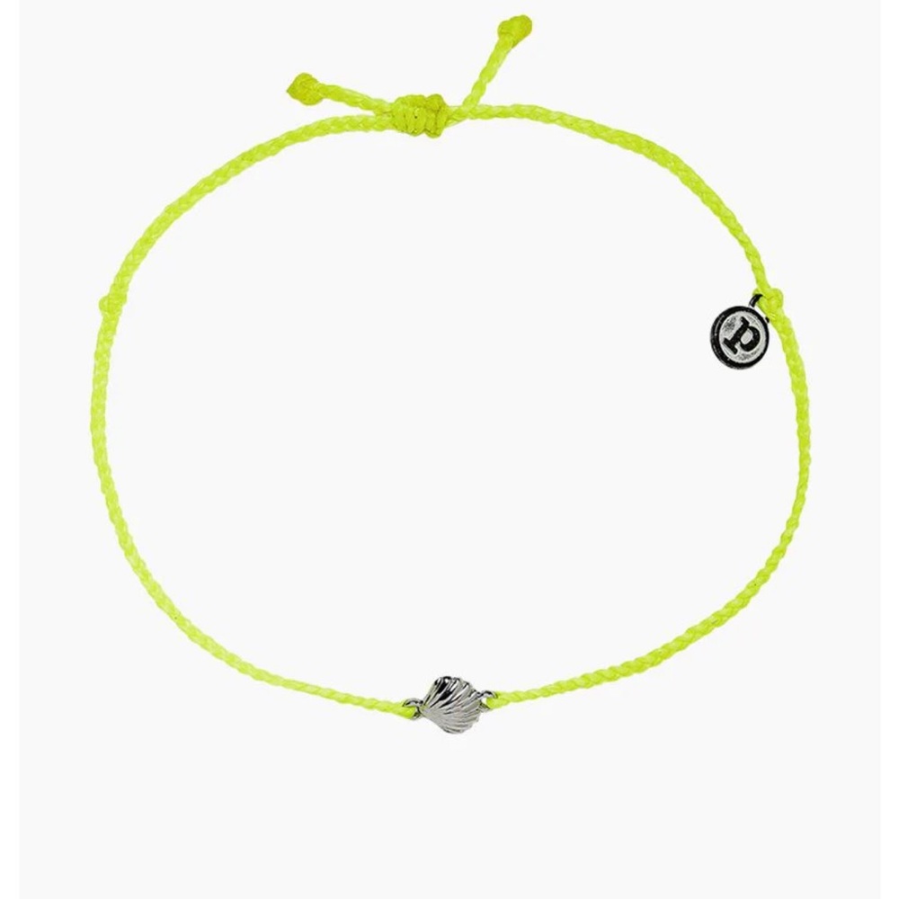 Brand New - PURA VIDA ANKLET- Silver SCALLOP CHARM in Neon Yellow.